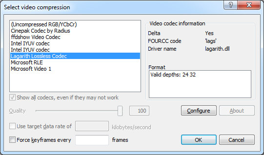 Lagarith lossless video codec как пользоваться